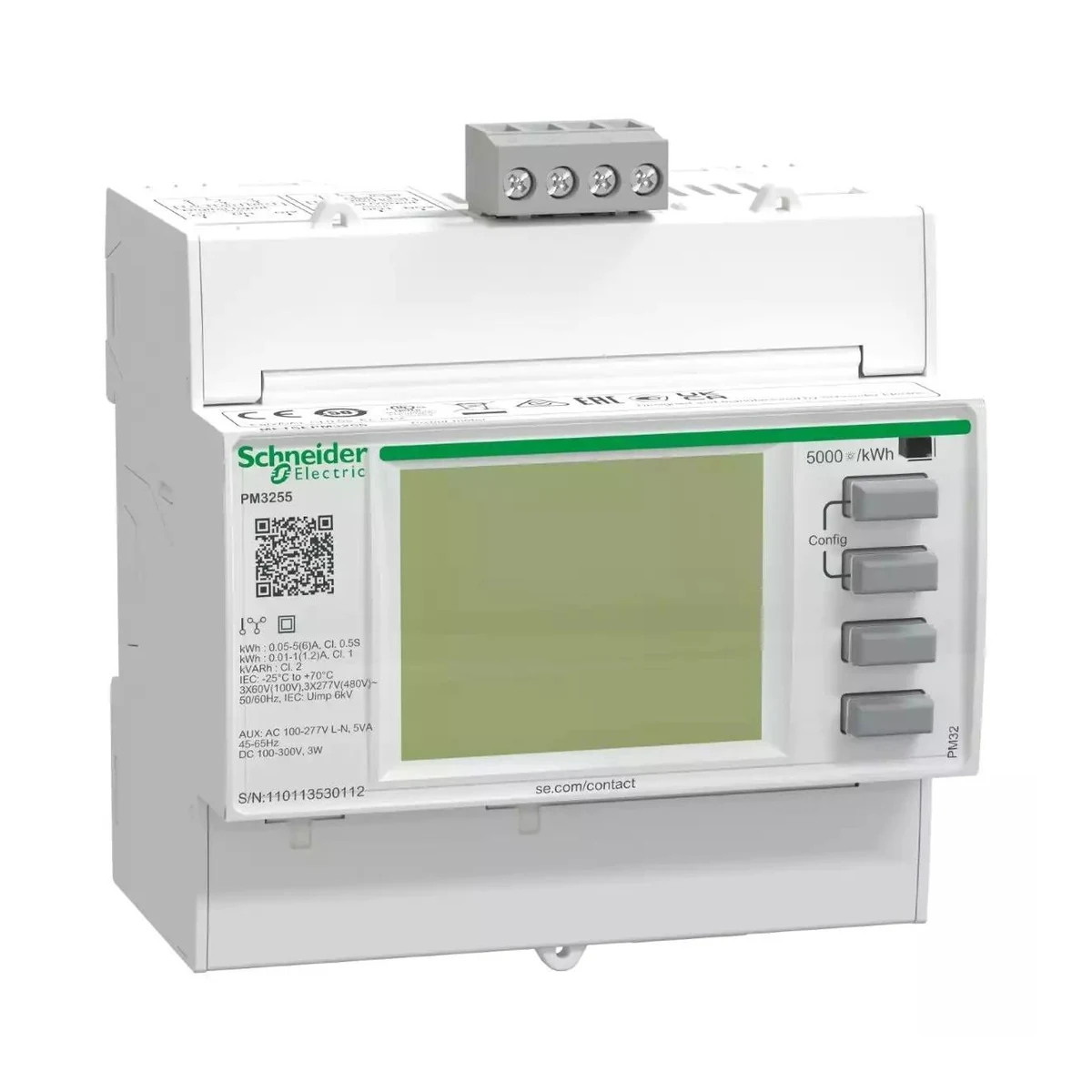 Schneider Electric METSEPM3255 PM3255 Energy Analyzer, DIN rail mounted, Modbus, internal memory