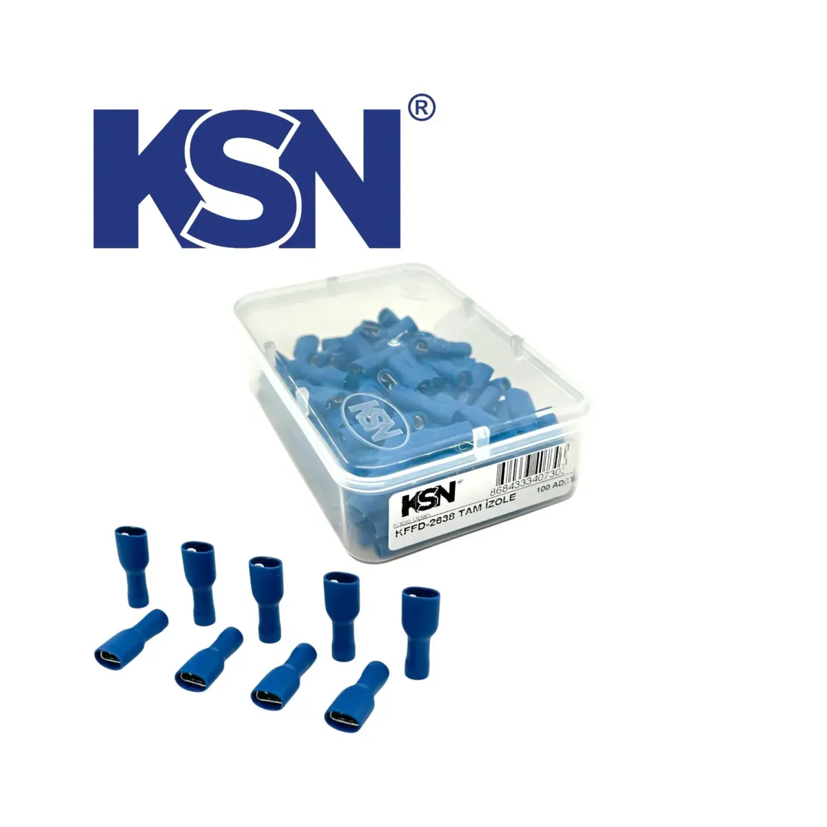 KSN KFFD-2488 Dişi Faston Tam İzoleli Kablo Ucu 0,8 x 4,75 mm 1,5-2,5 mm² Mavi — temsili görsel