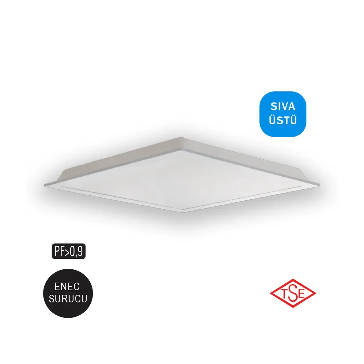 12W Sıva Üstü 30x30 Kare 6500 K ENEC Sürücülü - TSE Supra Serisi Backlight LED Panel Armatür