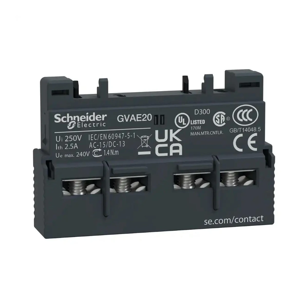 Schneider Electric GVAE20 TeSys GV3 Auxiliary Contact Block Front-Mounted 2NO