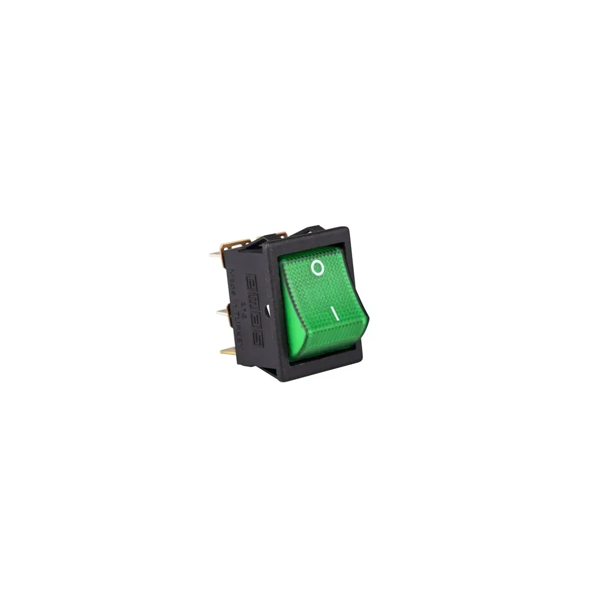 Emas A14 Series 30x22mm Black Housing 2NO Illuminated Terminal Bridged (0-I) Printed Green Switch