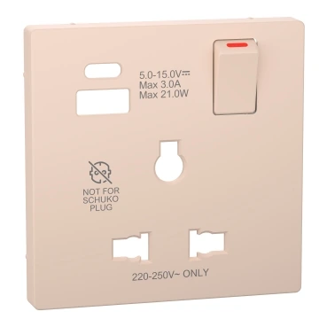 Schneider Electric MTN2175-6033 Central Plate for multistandard switched socket with USB A+C, Merten System D, Sahara