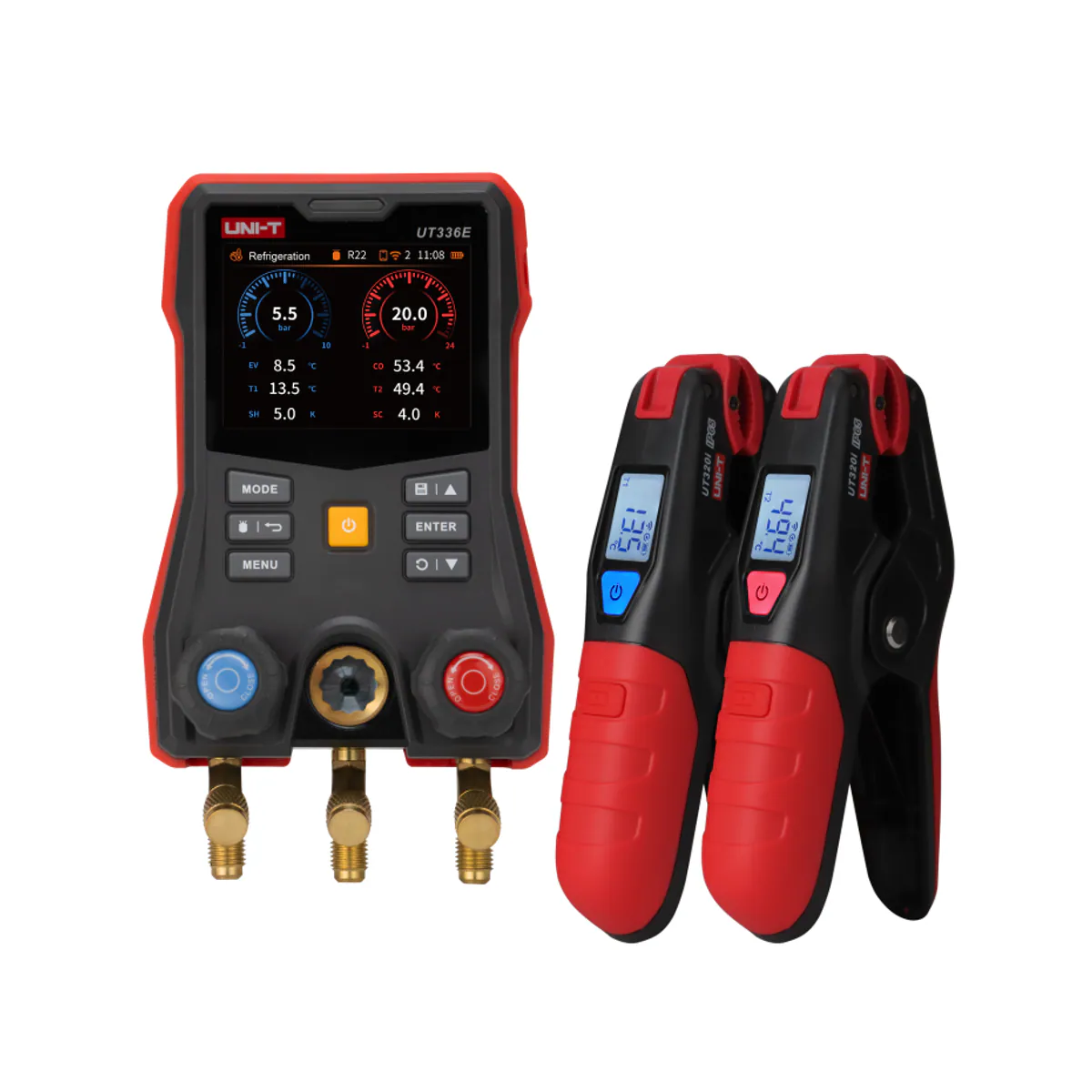 Unit UT336E KIT -1–60 bar Digital Manifold Gauge with 2 Wireless Temperature Clamps