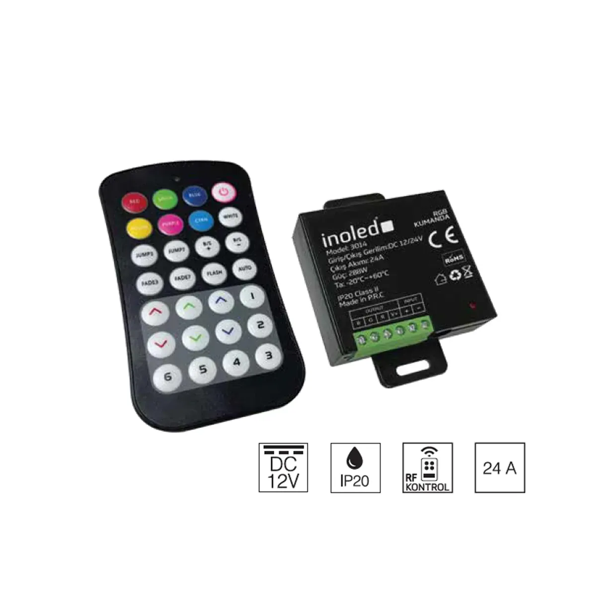 RGB LED 24A 12VDC 28 Button Remote Control 20m Sensing Distance