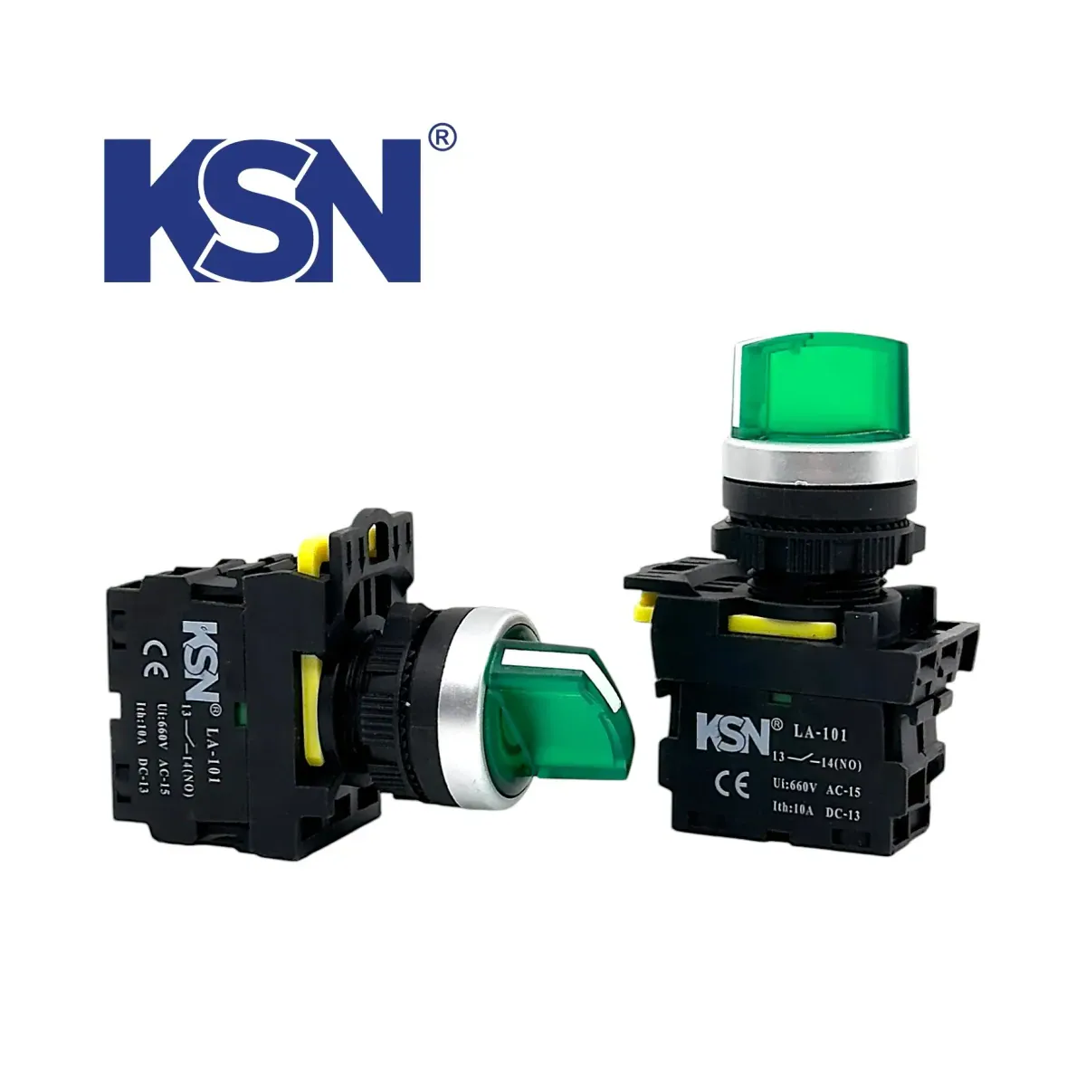 Illuminated Maintained 0-I Green Latching Push Button 1no 220V AC/DC 22mm KN-55-10XD