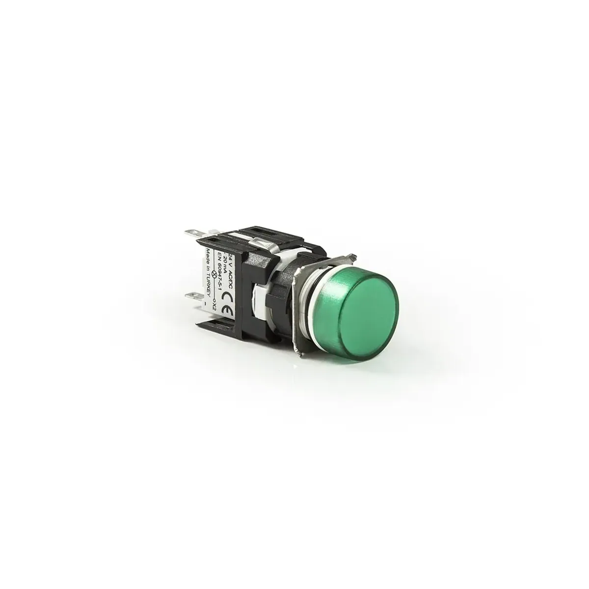 Emas D Serisi Plastik LED'li Yuvarlak 12-24V AC/DC Adaptörlü Yeşil 16mm Sinyal Lambası IP50