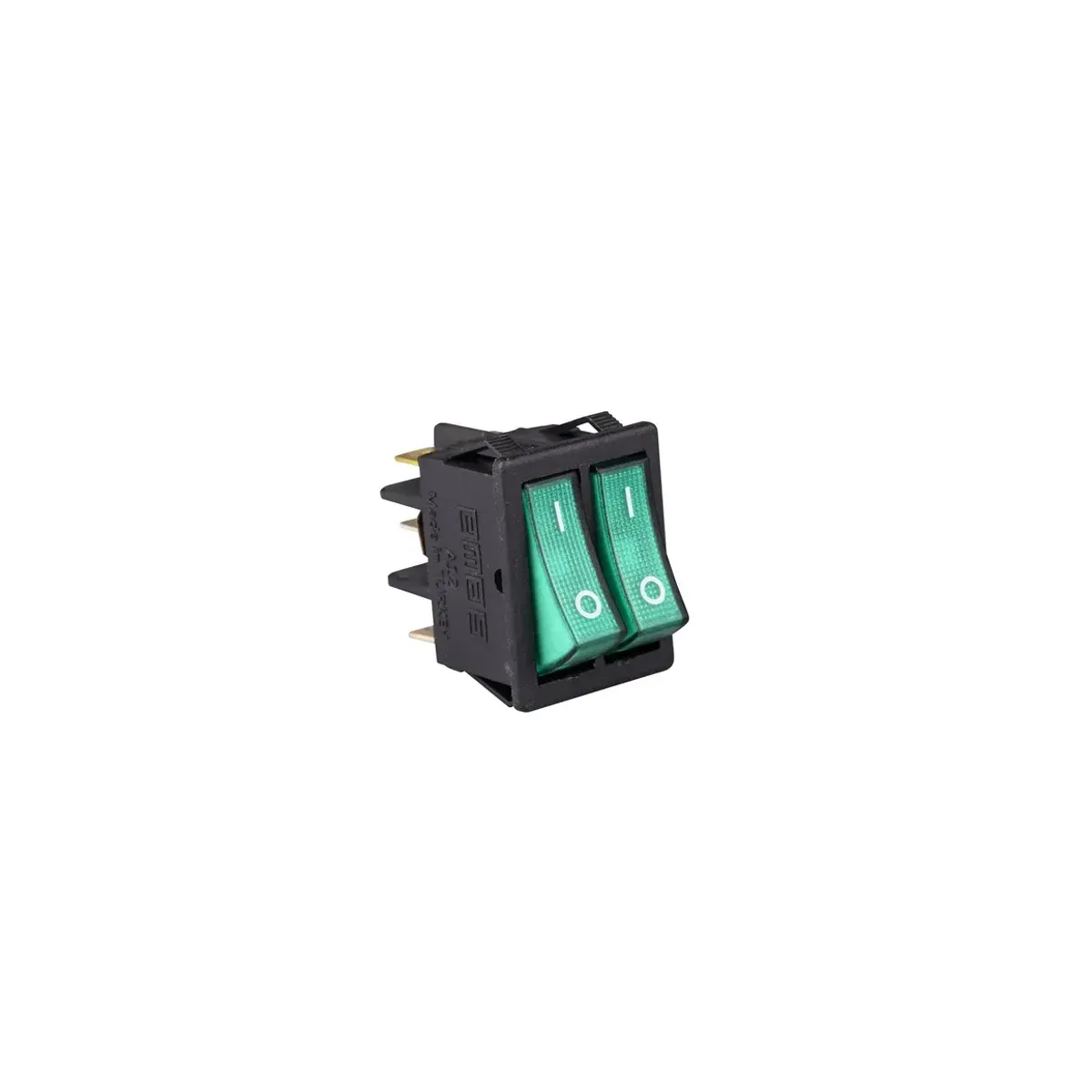 Emas A12 Series 30x22mm Black Housing 1NO+1NO Illuminated Terminal Bridged (0-I) Printed Green Switch
