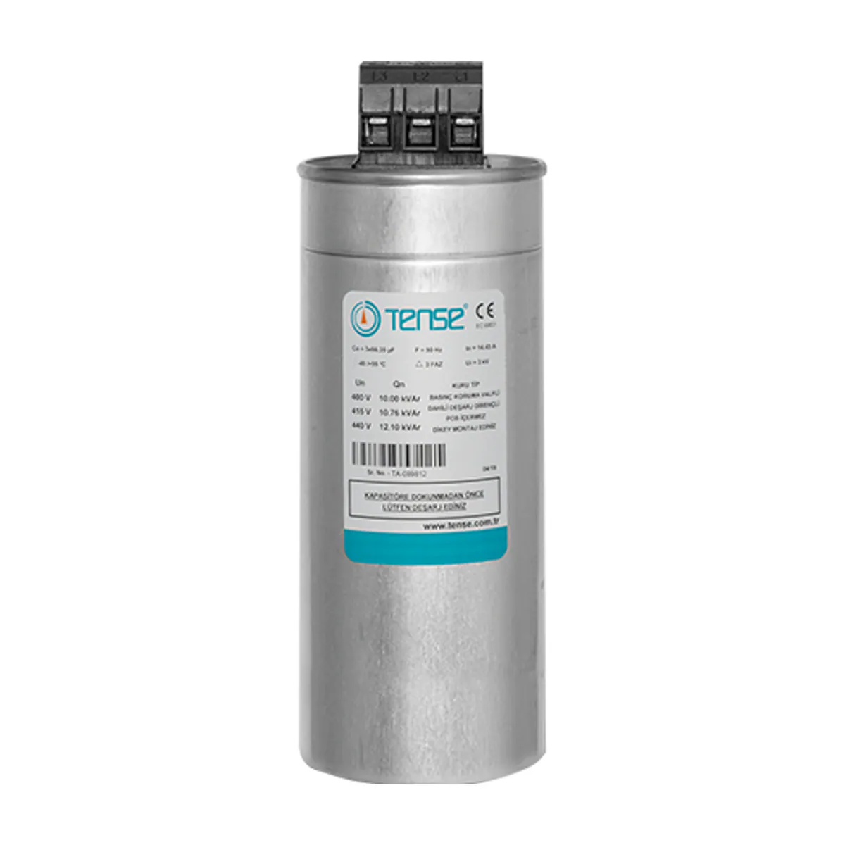 Tense TTKB-10 525 V Heavy-Duty Three-Phase Power Capacitor, 10 kVAr, 525 VAC