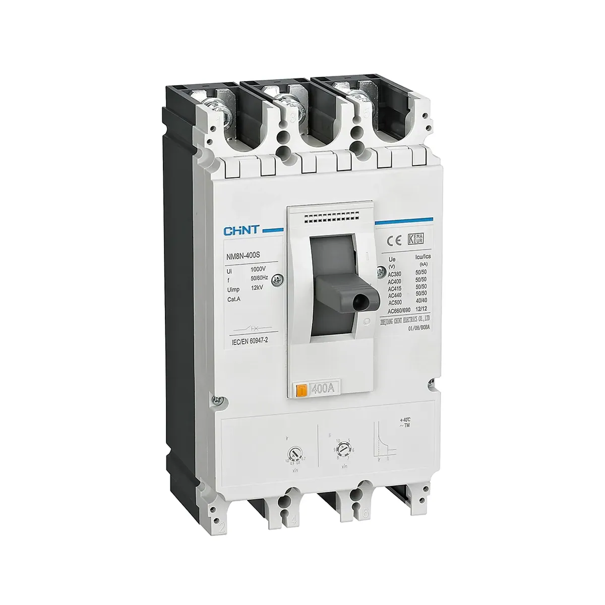 Chint NM8N Series 3-Pole 315A Adjustable Thermal-Magnetic 50kA Molded Case Circuit Breaker NM8N-400S