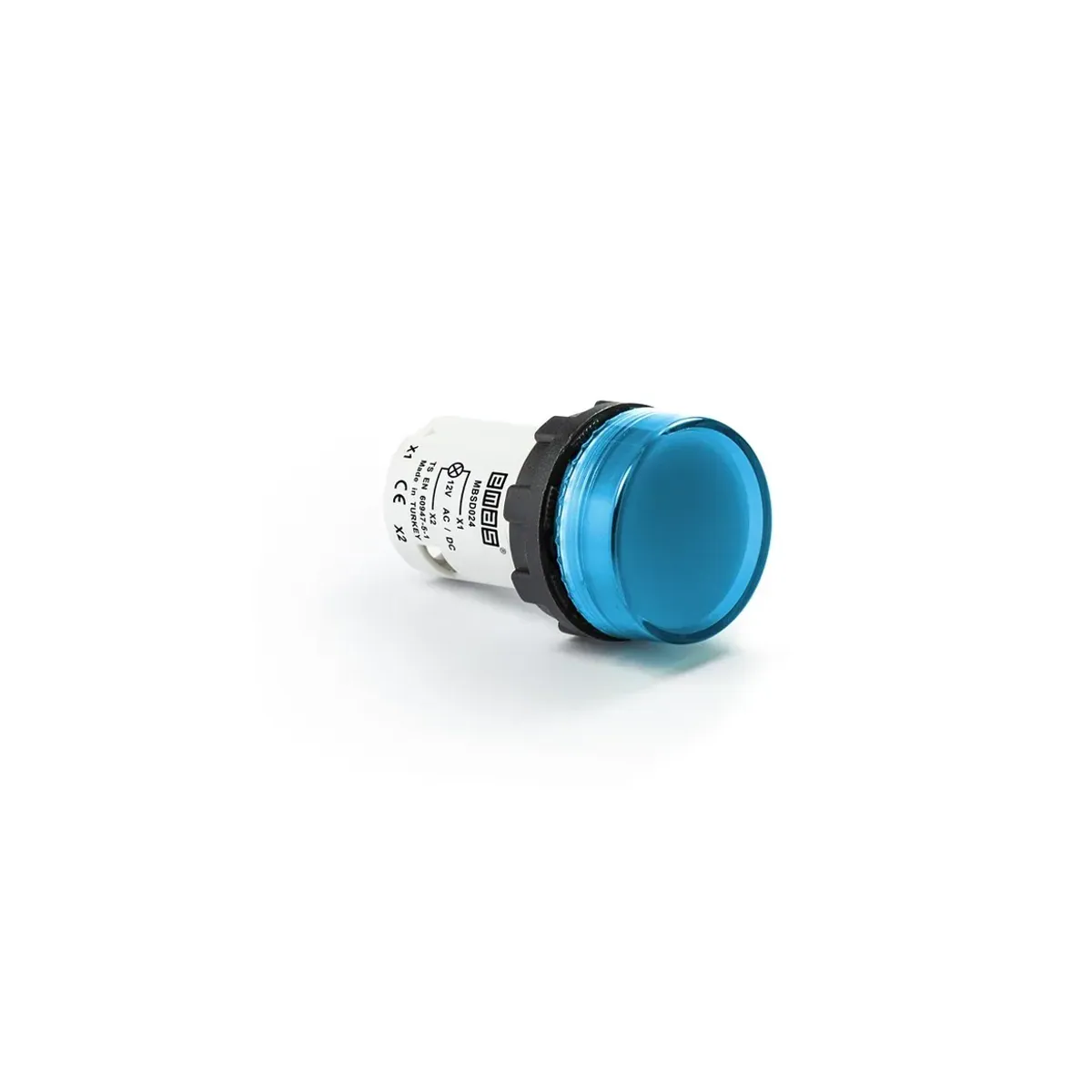 Emas MB Serisi Plastik LED'li Düz Cam Monoblok Yuvarlak 12V AC/DC Mavi 22mm Sinyal Lambası IP50