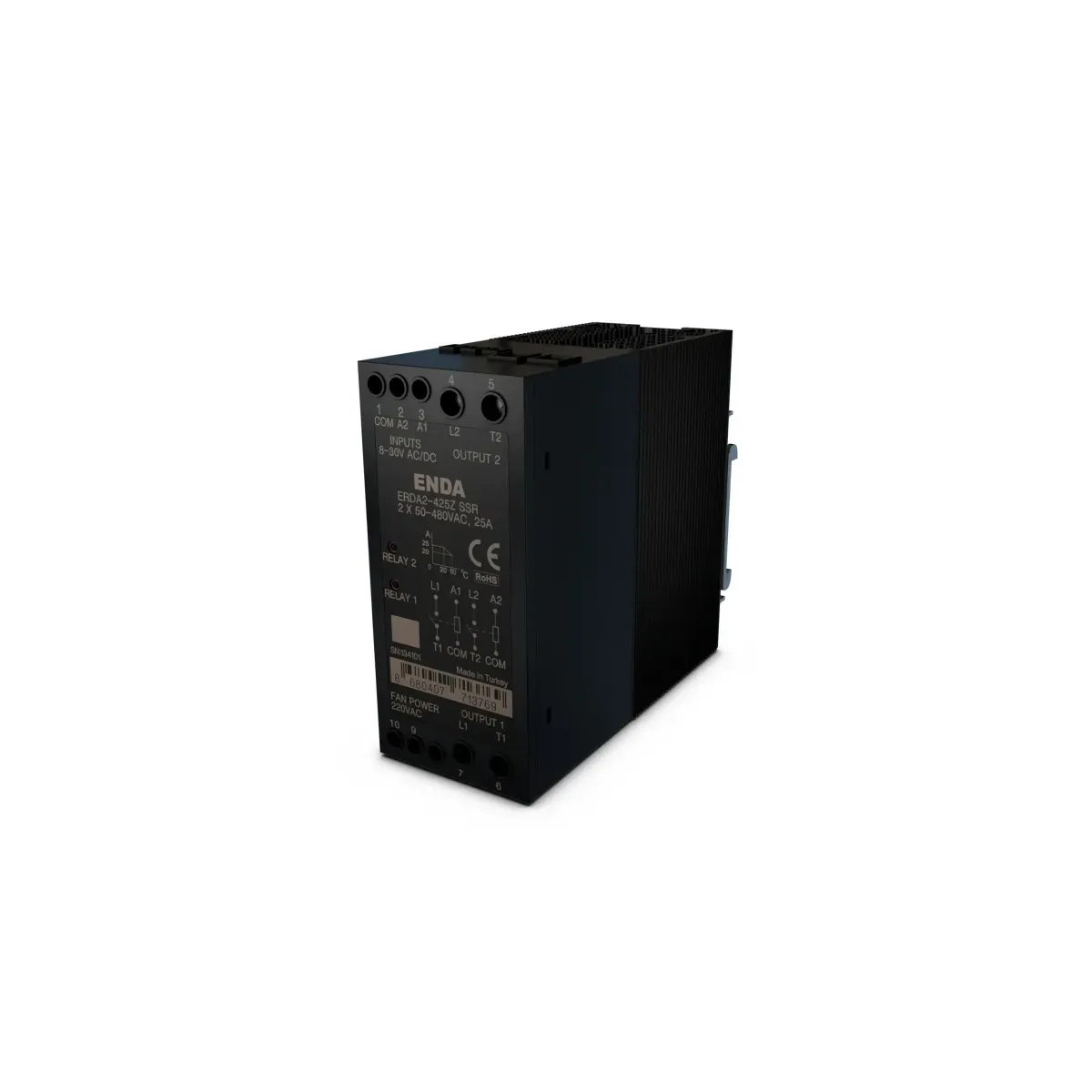 Enda ERDA2-425Z Zero Crossing DIN Rail-Mounted Single-Phase, 2 x Solid State Relay