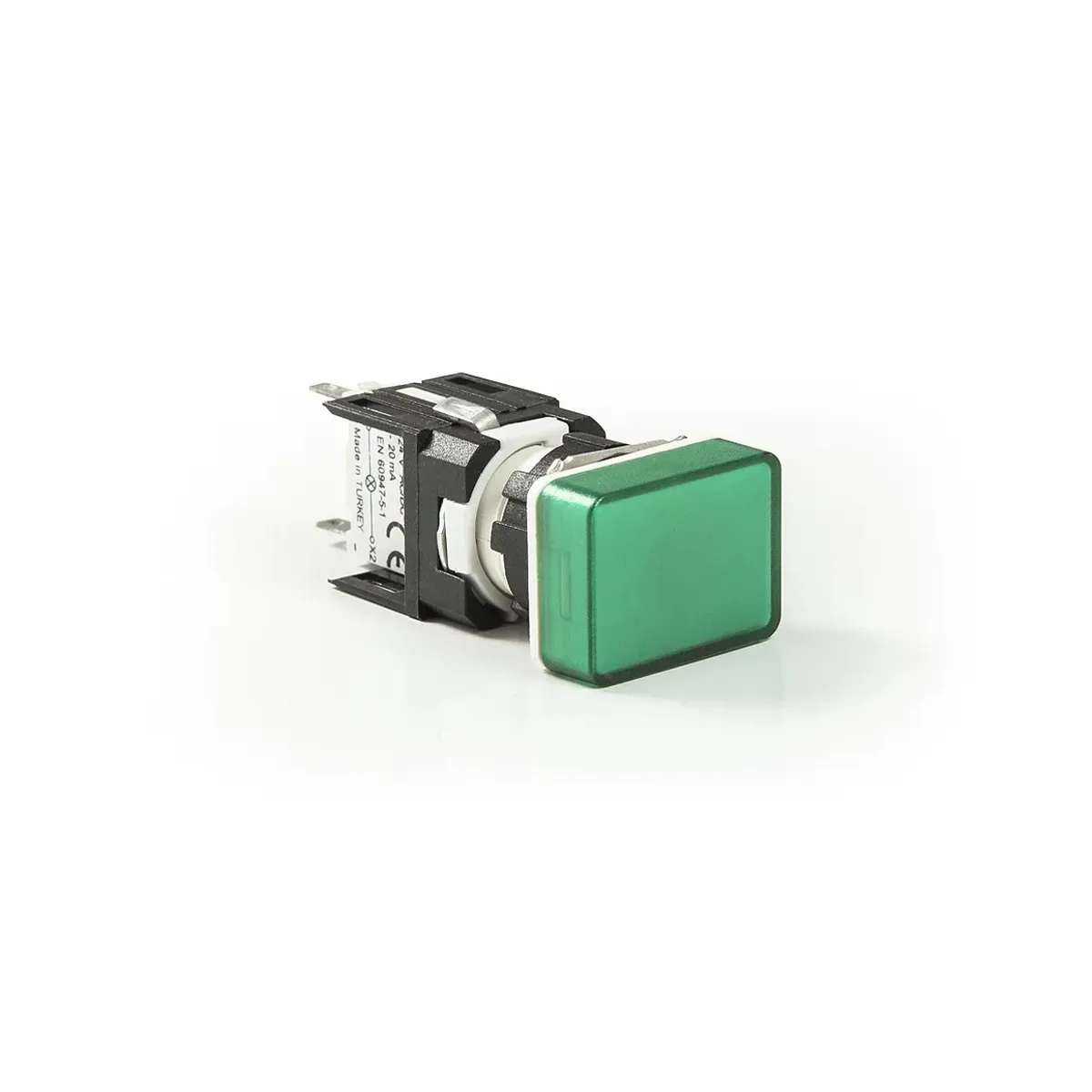 Emas D Serisi Plastik LED'li Dikdörtgen 12-24V AC/DC Adaptörlü Yeşil 16mm Sinyal Lambası IP50