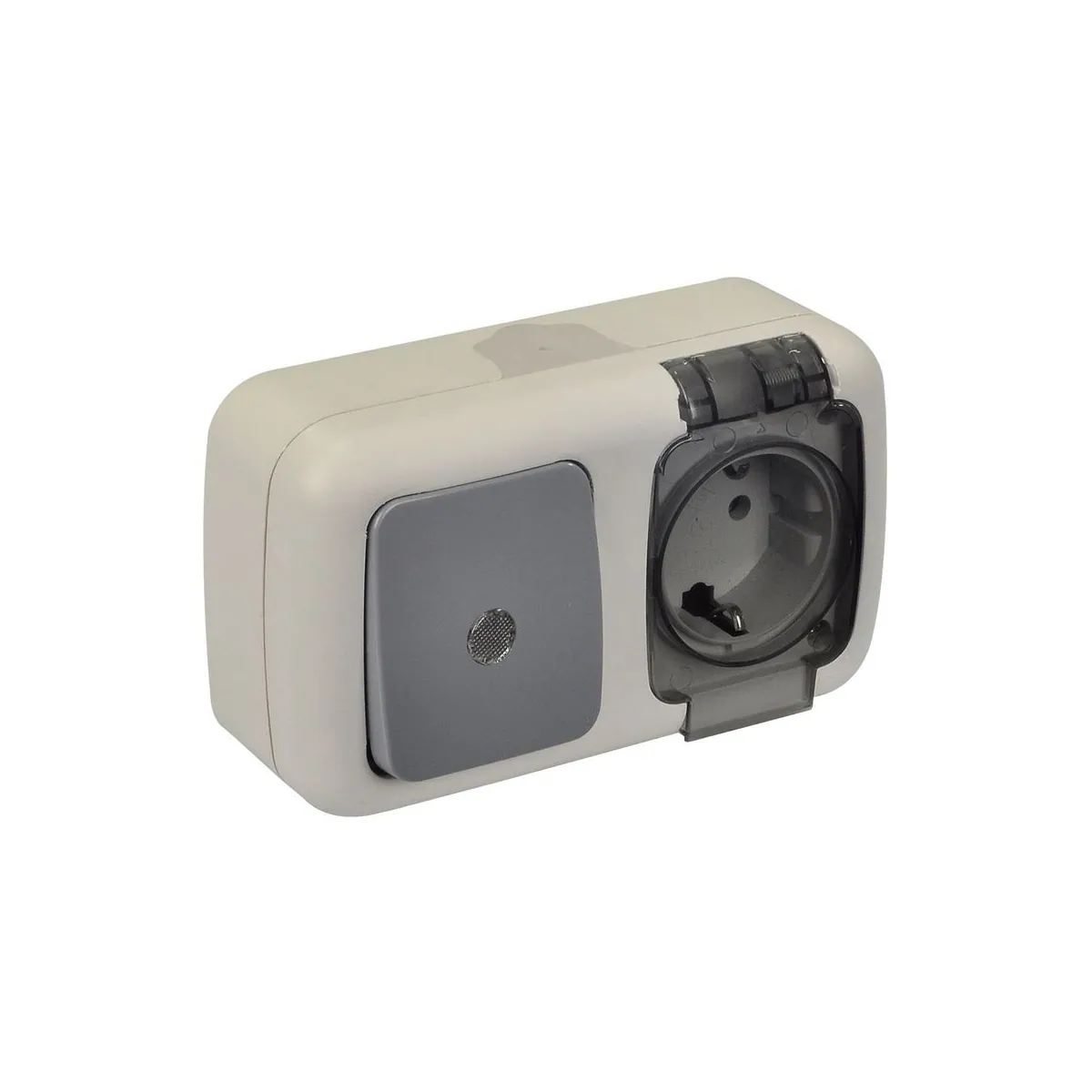 TP Elektrik 3201-110-0601 Damp Location Illuminated Call Switch + Grounded Socket with Cover (horizontal), IP 54