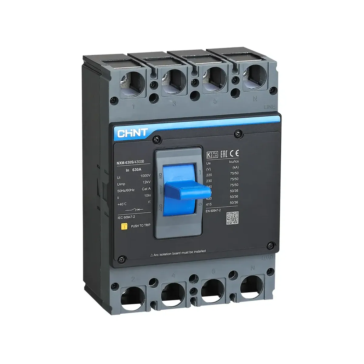 Chint NXM Series 4-Pole 630A Fixed Thermal-Magnetic 50kA Molded Case Circuit Breaker NXM-630S/4300B