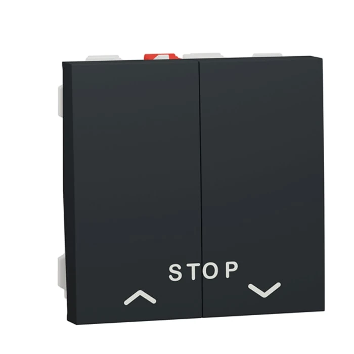 Schneider Electric NU323754 Yeni Unica, Blind Control Push Button with 'Stop' 10A 2 module, Anthracite