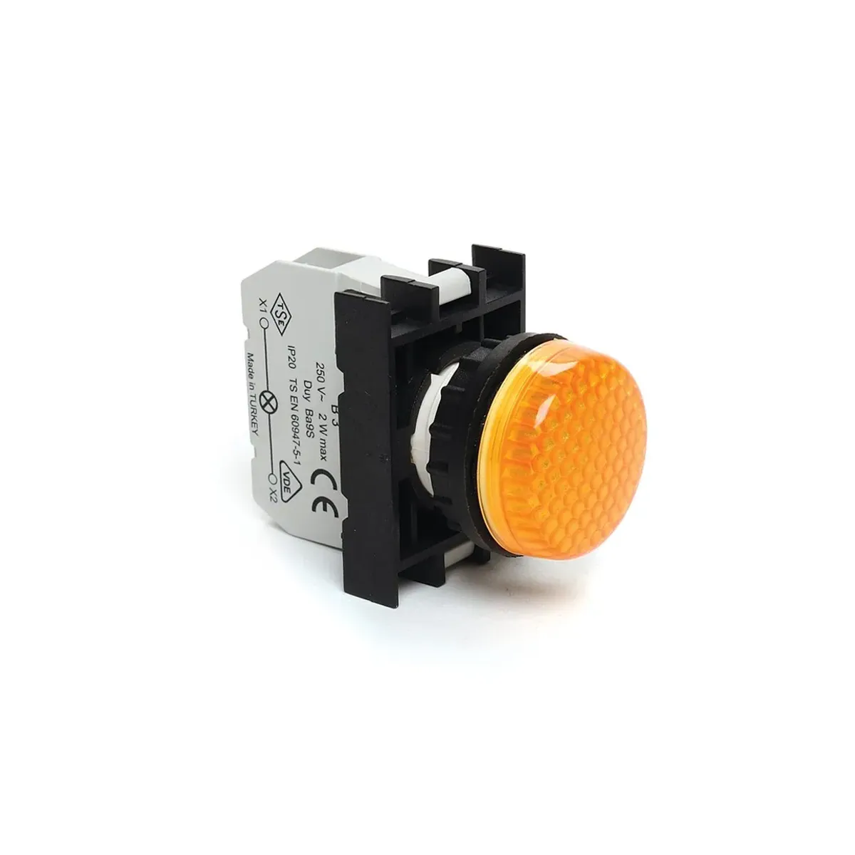 Emas B Serisi Plastik Kontak Bloklu LED Sarı 12-30V AC/DC 22mm Sinyal Lambası IP50