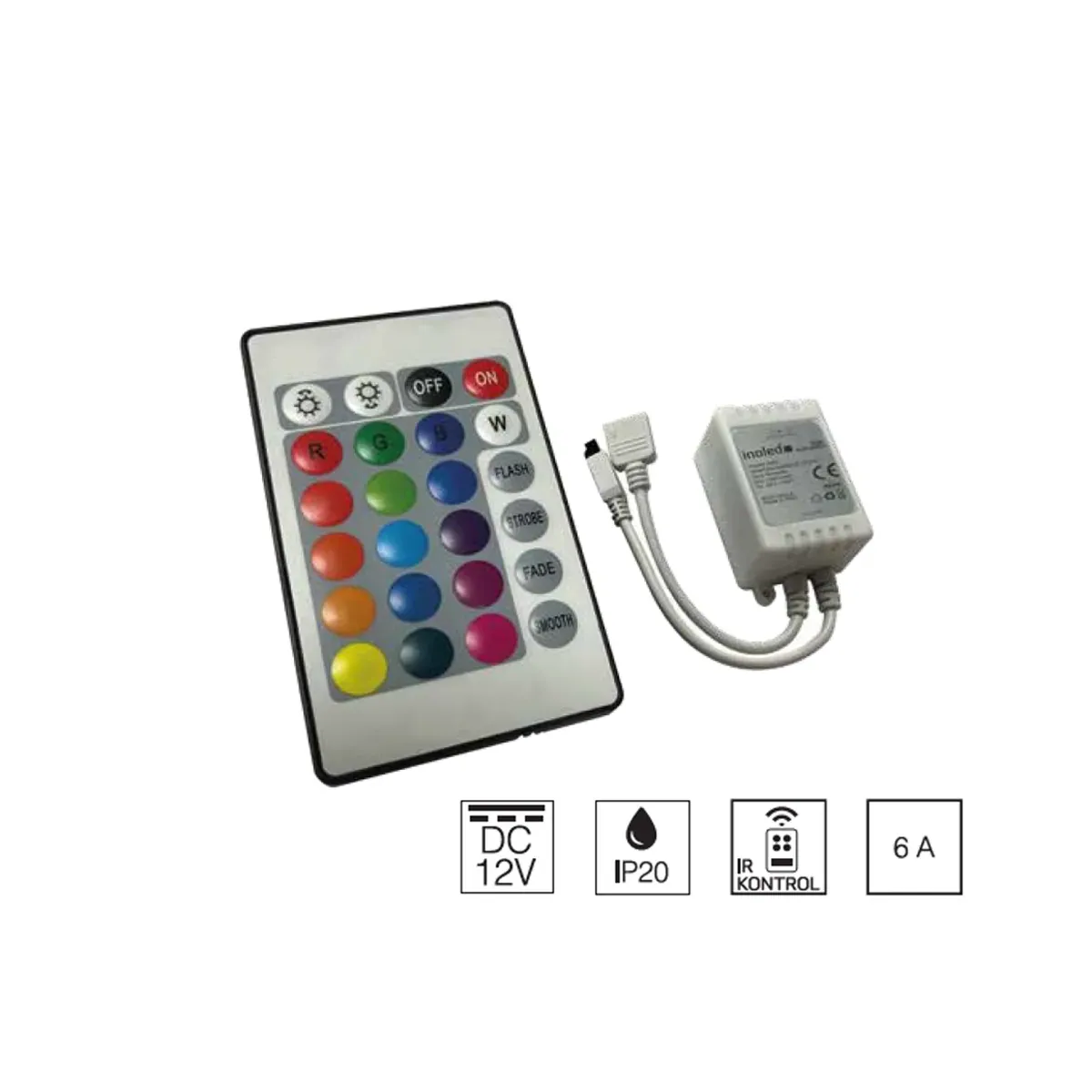 RGB LED 6A 12VDC 24 Tuşlu Kumanda 7m Algı Mesafesi