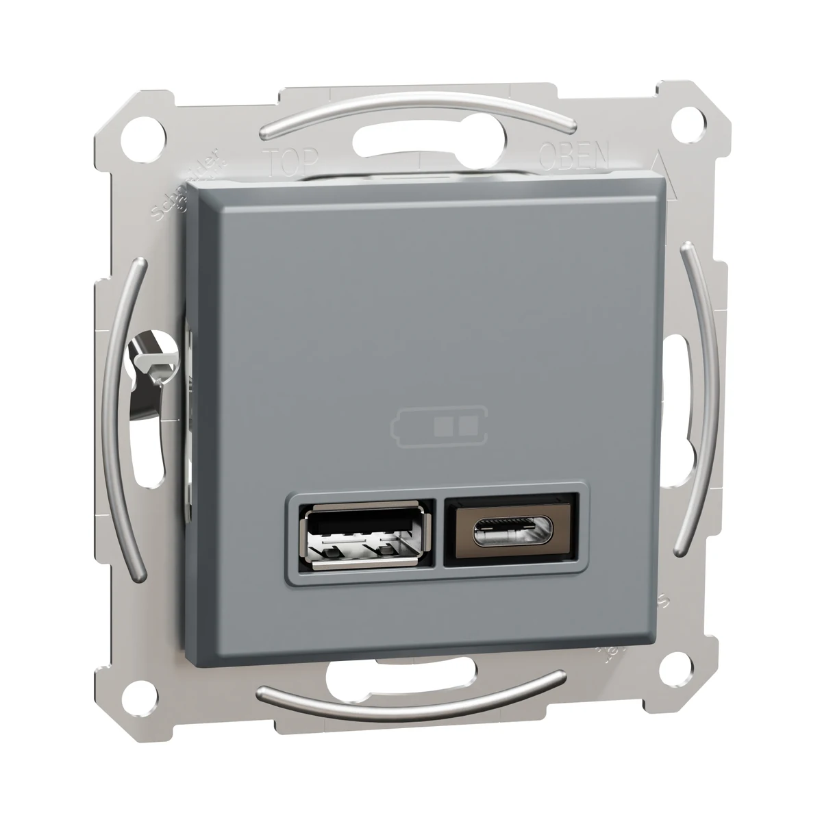 Schneider Electric EPH2700362 USB Prizi, 2.4A, ikili, Type A+C, çelik — üretici ürün görseli