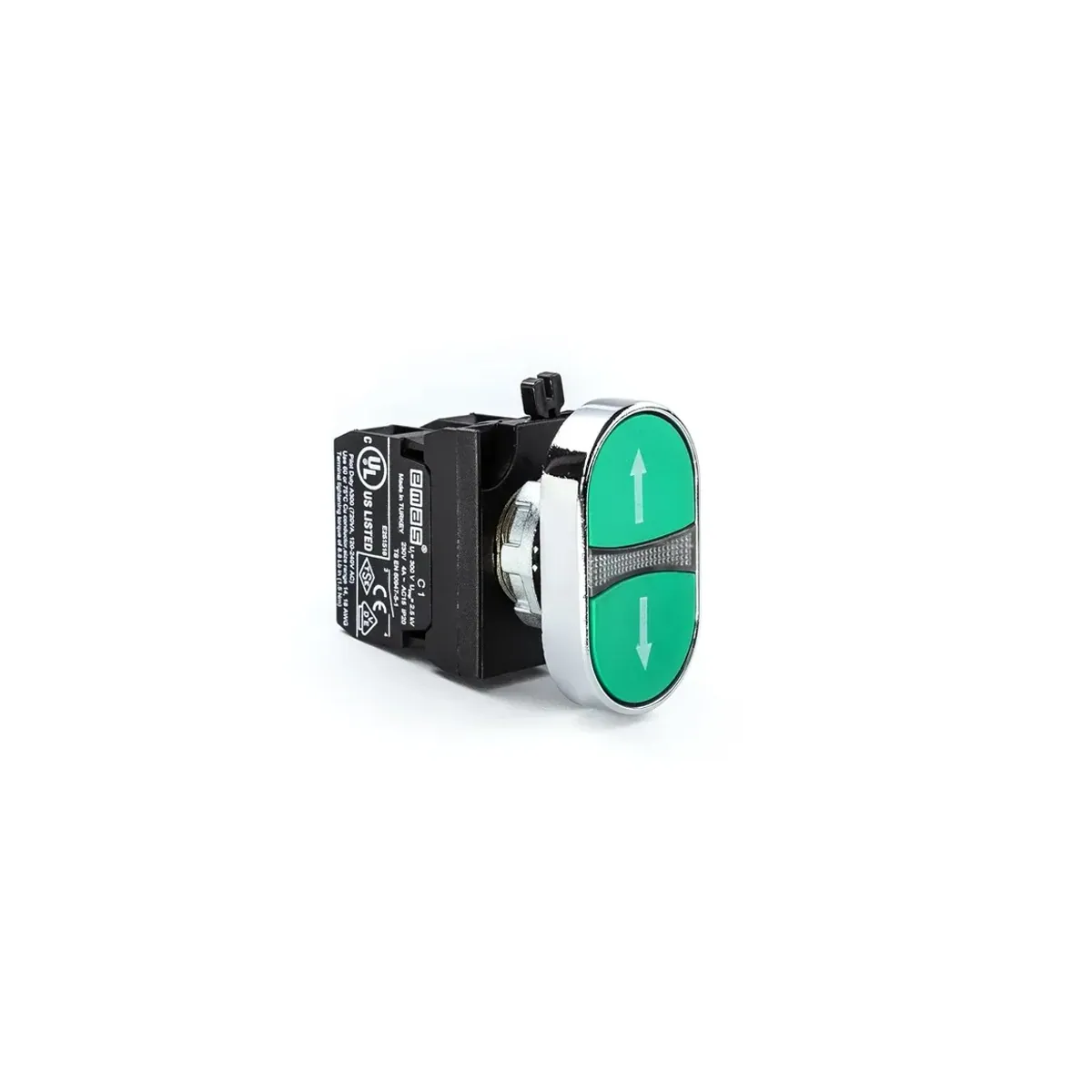 Emas CM Series Metal 2NO Dual Flat Green-Green Arrow Symbol Custom Printed 22mm Push Button