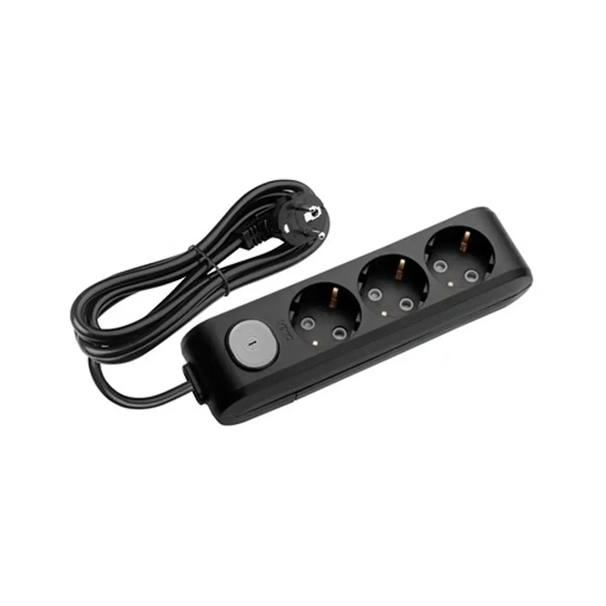 Viko Black Three-Socket Switched Grounded Power Strip, with Cable - 3 Meter