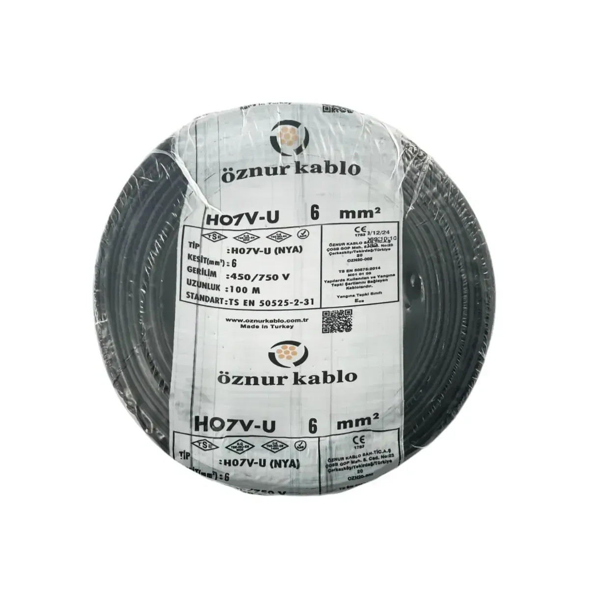Öznur NYA 1x6 mm2 H07V-U Black Cable