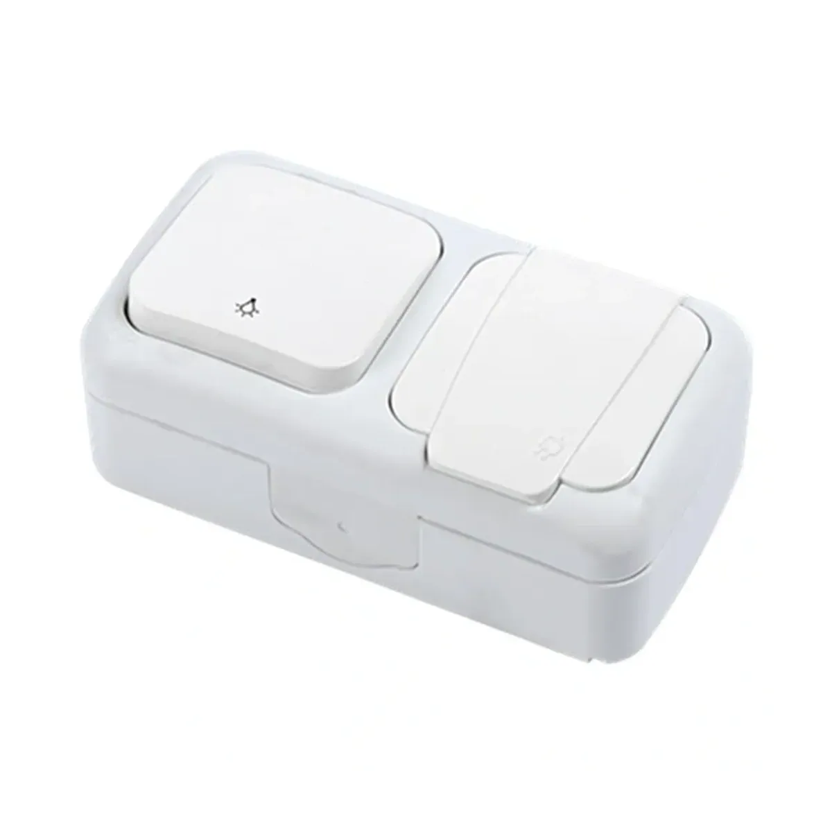 Viko Palmiye Surface-Mounted White Horizontal Double Light Switch and Grounded Socket IP54