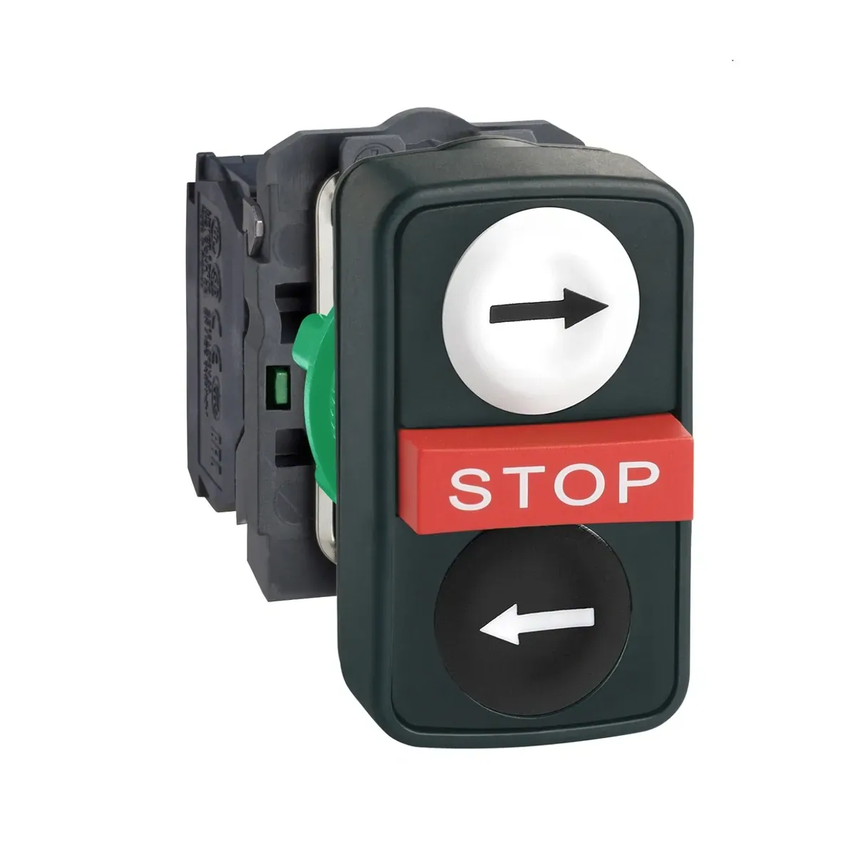 Schneider XB5AA711237 Üçlü Yaylı Çıkık İşaretli (sağ-stop-sol) Buton 2NO+1NC