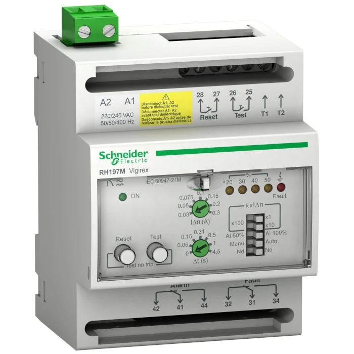 Schneider Electric 56517 RH197M 220/240V AC 50/60/400 Hz 30mA-30A instantaneous 0 to 4.5 s time delay