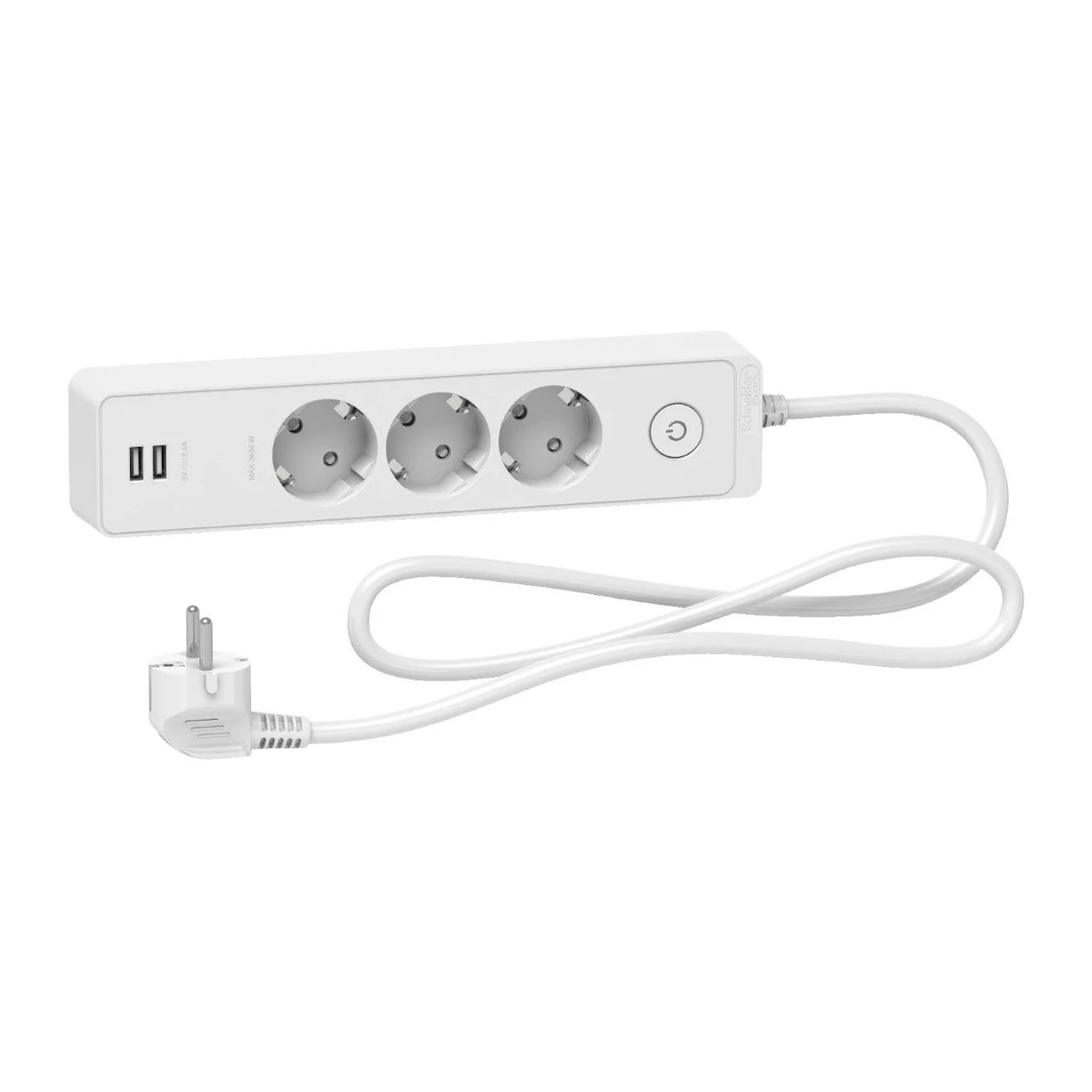 Schneider Electric ST943U1W 3 Grounded Sockets & 2 USB Sockets, 1.5mt, white