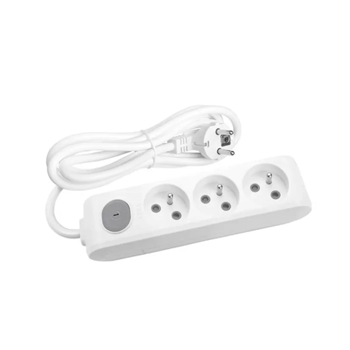 Viko White Three-Outlet UPS Switched Grounded Child-Protected Power Strip with Cable - 2 Meters