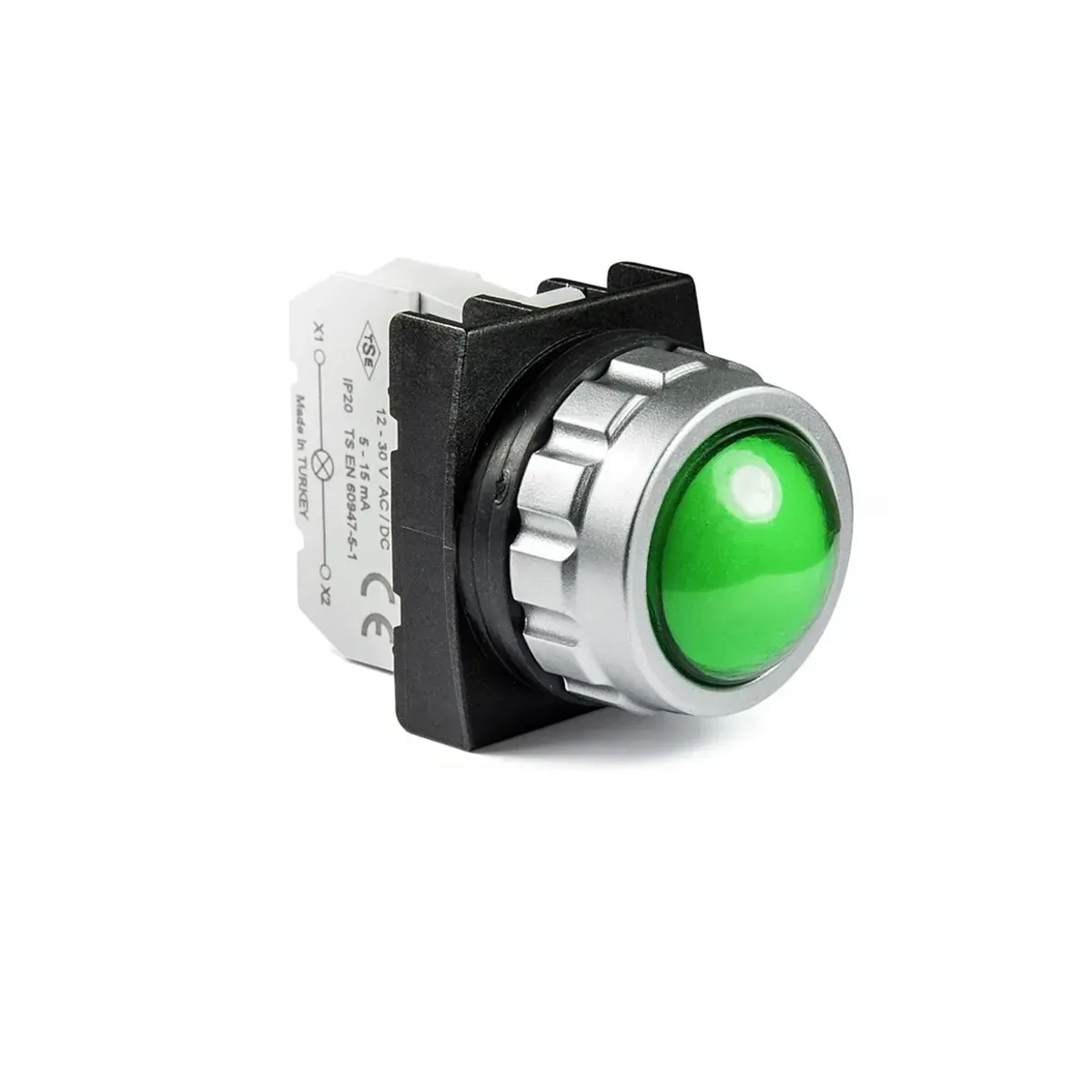 Emas H Serisi Plastik LED'li 12-30V AC/DC Yeşil Sinyal Lambası 30mm IP50