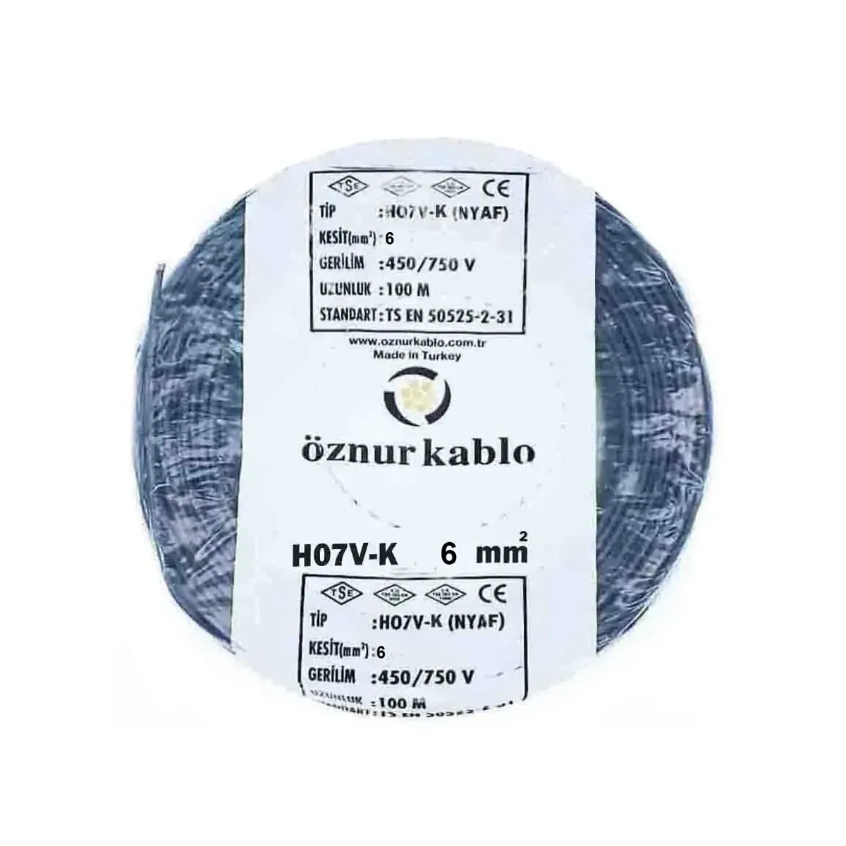 Öznur NYAF 1x6 mm2 H07V-K Siyah Kablo