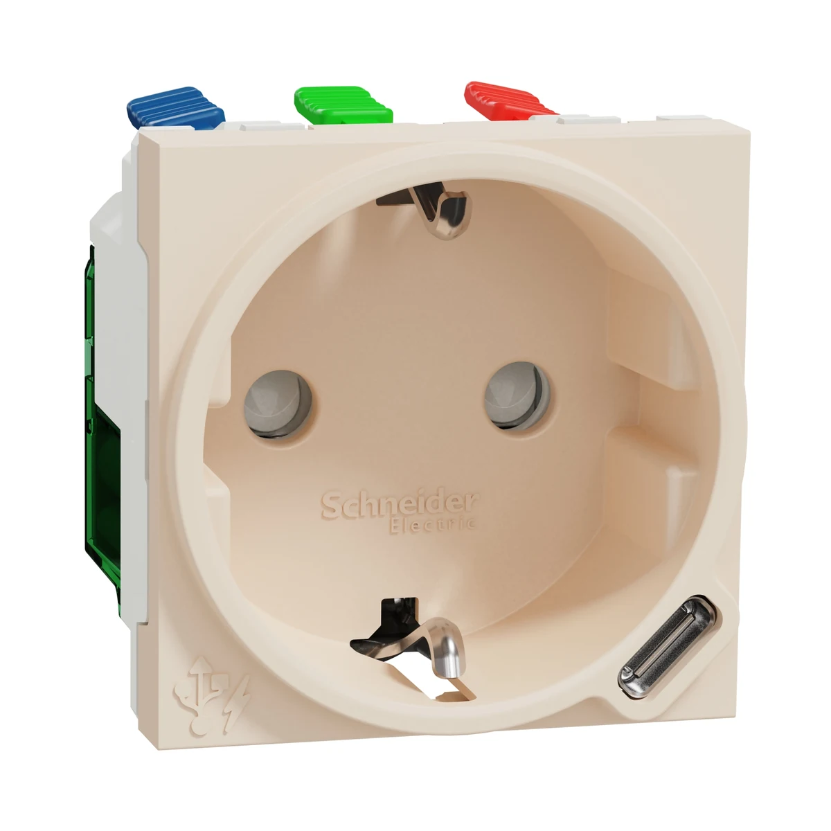 Schneider Electric NU301744 Yeni Unica, Type-C USB'li Çocuk Korumalı Topraklı Priz 2 modül, Krem — üretici ürün görseli
