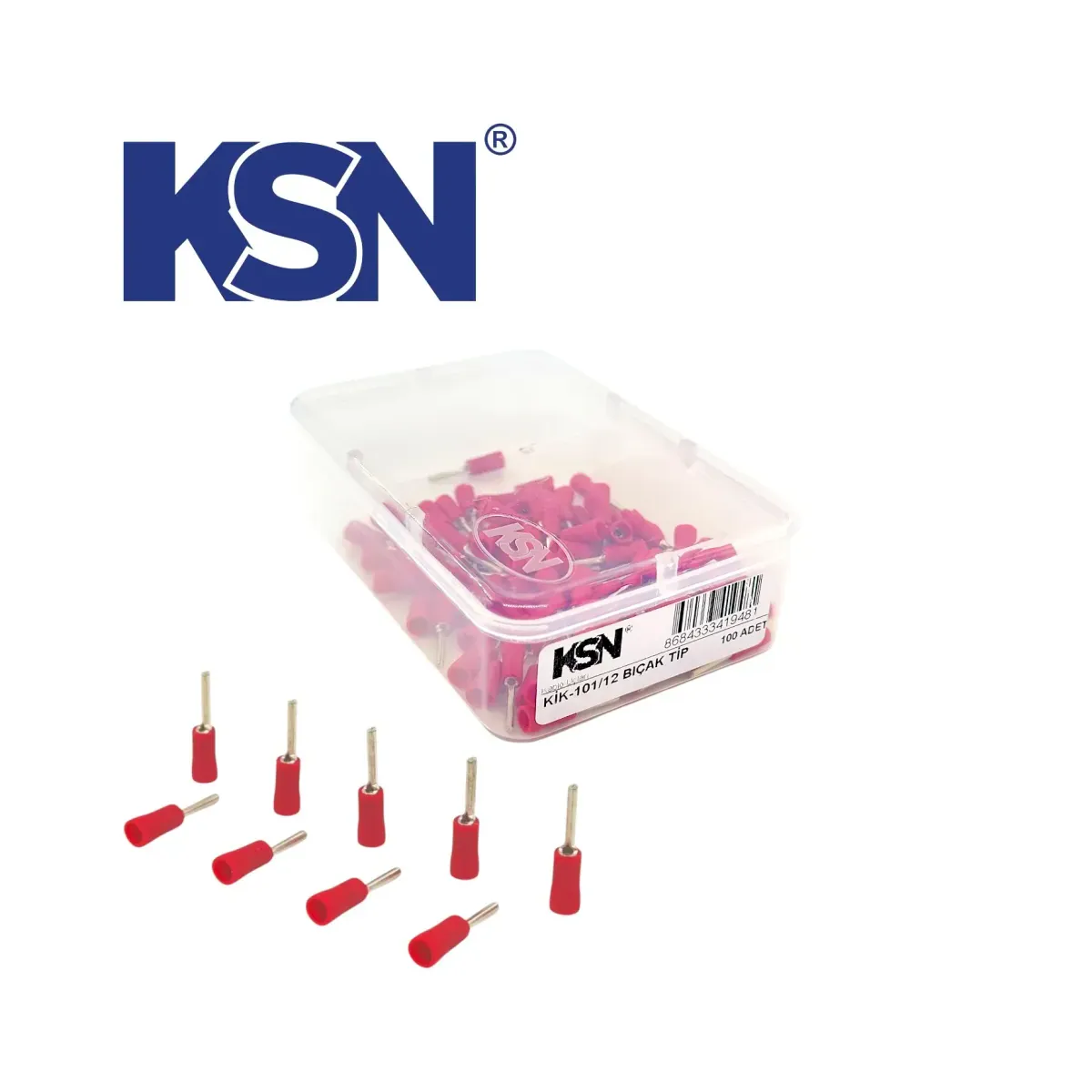 0.50-1.50mm2 Blade Type Insulated Red Cable Terminal KİK-101/14 (100 pcs/Box)