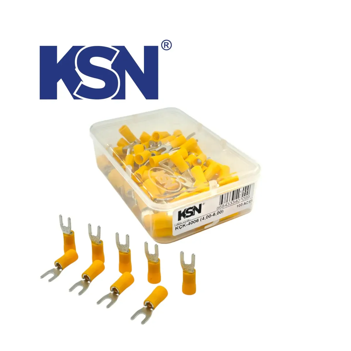 4.00-6.00mm2 Fork Type Insulated Yellow Cable Terminal KÇK-4006 (100 pcs/Box)