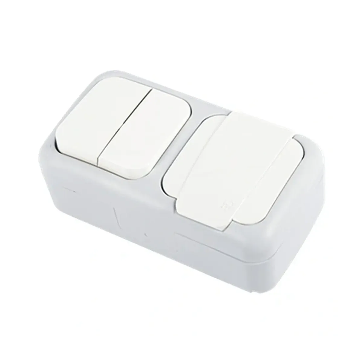Viko Palmiye Surface-Mounted White Horizontal Double Changeover Switch and Grounded Socket IP54