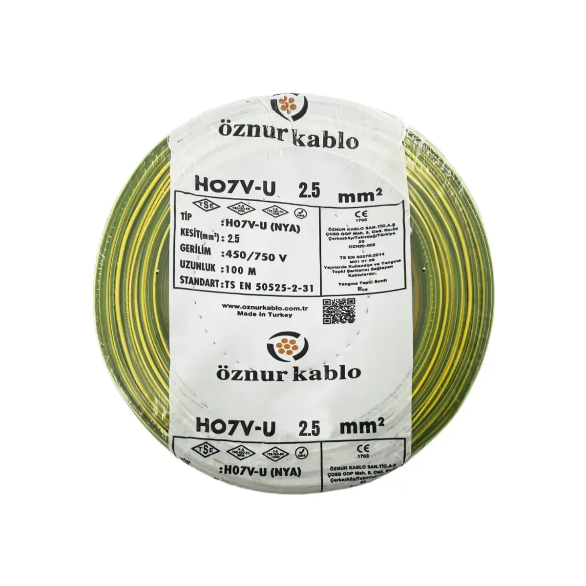 Öznur NYA 1x2,5 mm2 H07V-U Sarı Yeşil Topraklama Kablosu