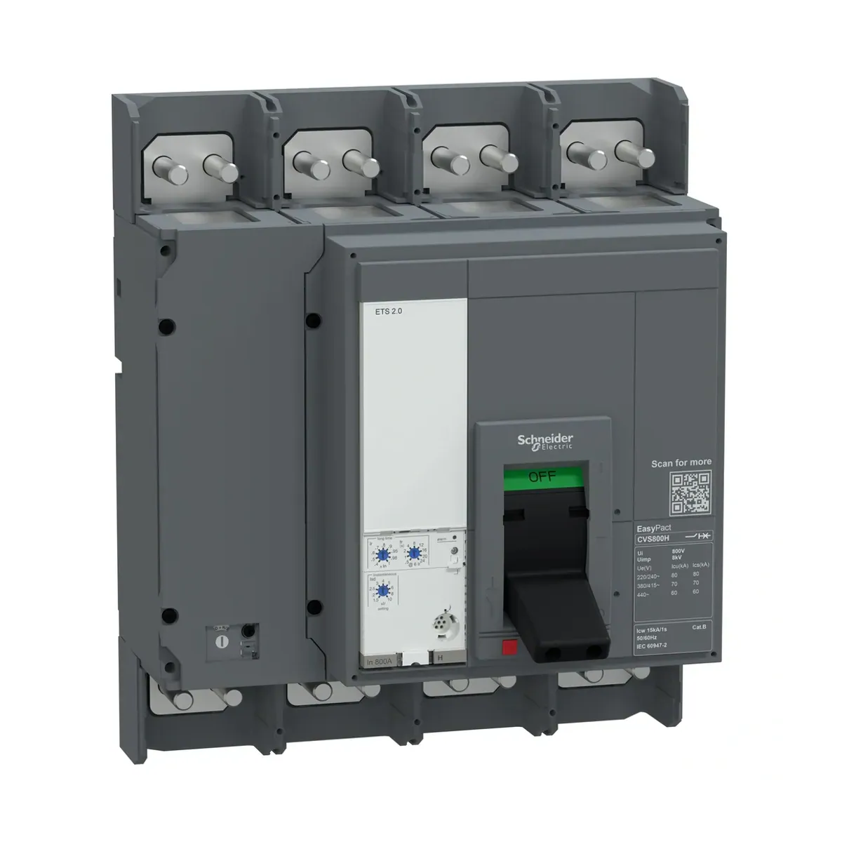 Schneider E125F420FM 4 Pole 1250A Easypact 36kA CVS125F Adjustable Molded Case Circuit Breaker 415VAC