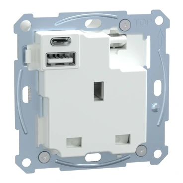 Schneider Electric MTN2125-0000 Merten, British-Type Socket Mechanism 13A with Type A+C USB