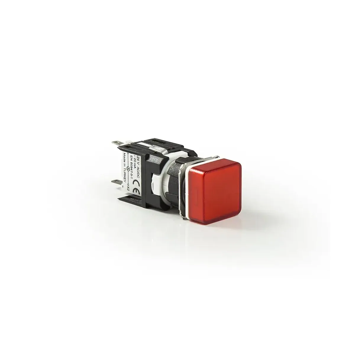 Emas D Serisi Plastik LED'li Kare 12-24V AC/DC Adaptörlü Kırmızı 16mm Sinyal Lambası IP50