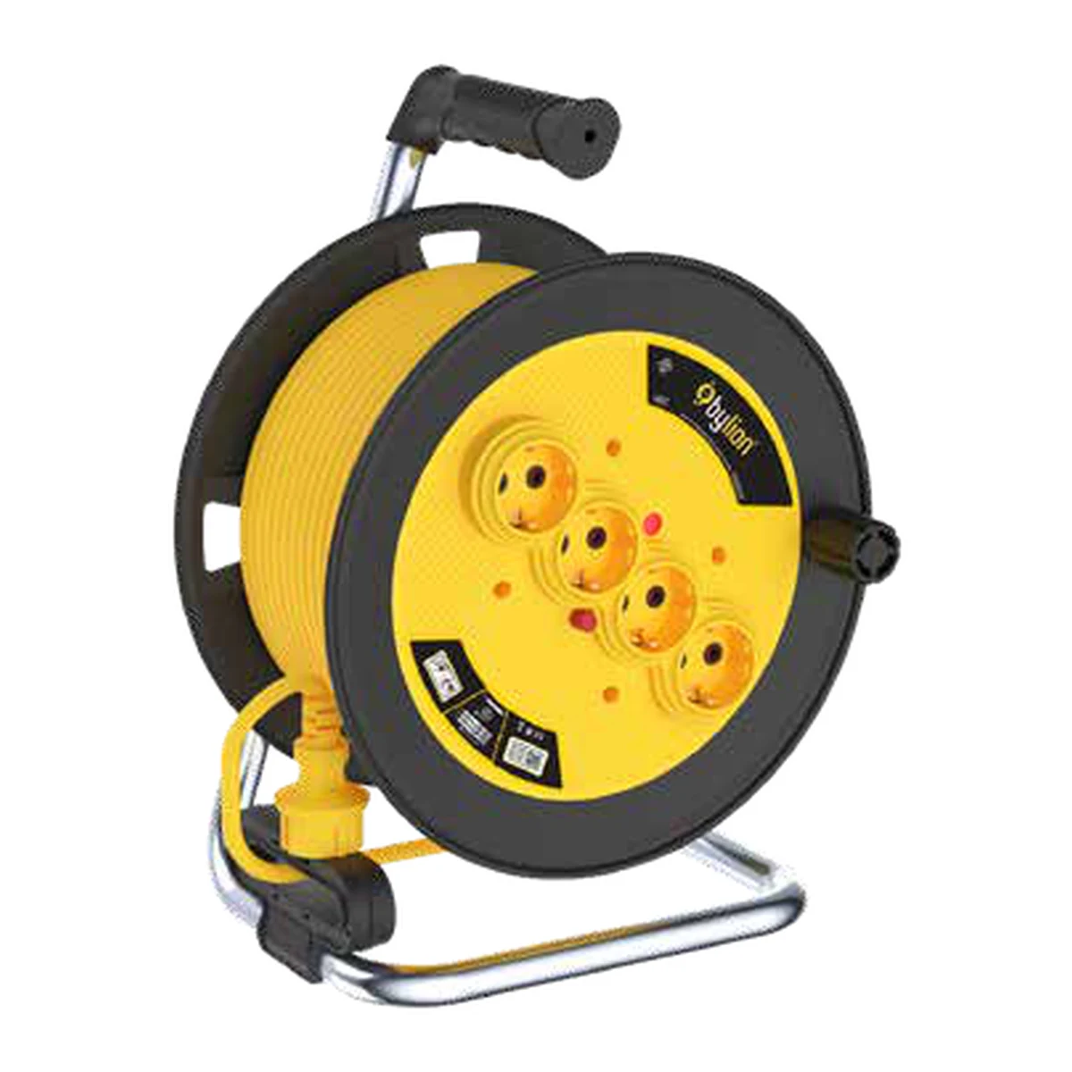 Bylion 216-404-3325 I-PMK-25325-F Cable Reel 25 m 3G2.5 4-Socket F Type (Schuko) IP20 Yellow