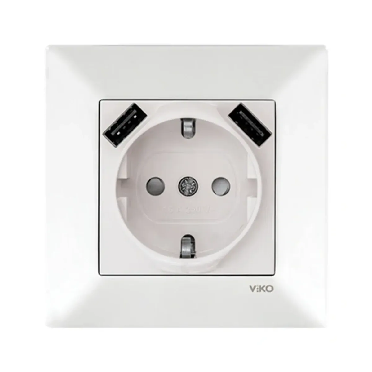 Viko Karre Meridian White 2 Grounded Socket with USB, Child-Protected 5V-2A (Complete)