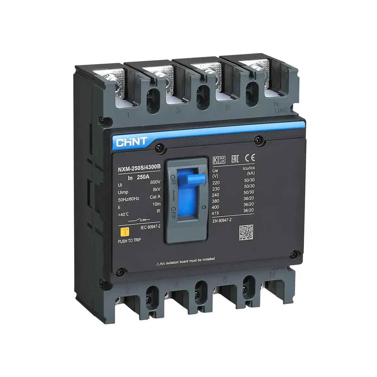 Chint NXM Series 4-Pole 250A Fixed Thermal-Magnetic 36kA Molded Case Circuit Breaker NXM-250S/4300B