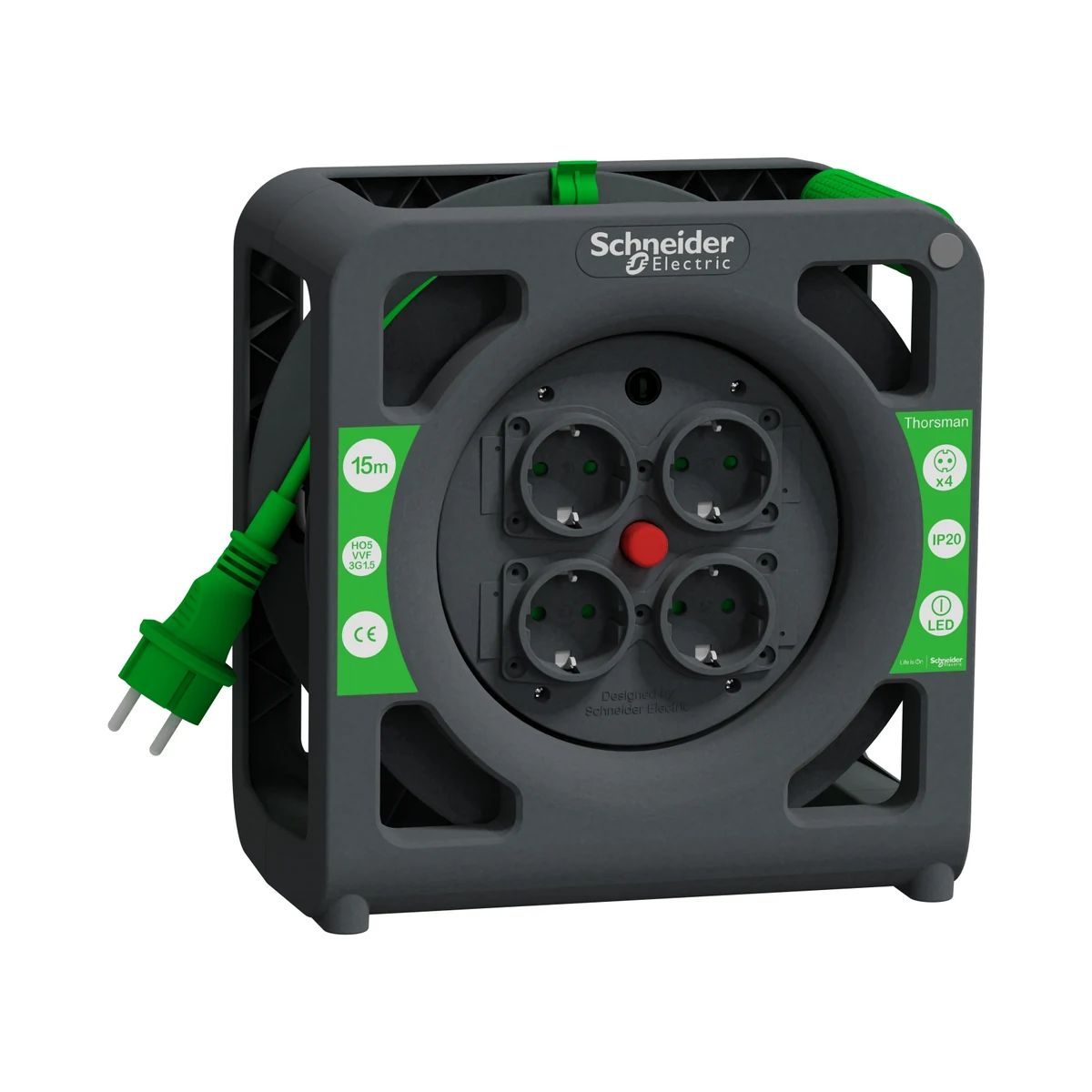 Schneider Electric IMT33137 Cable Reel Compact, IP20, HO5VVF 3G1.5 15mt with cable, grounded