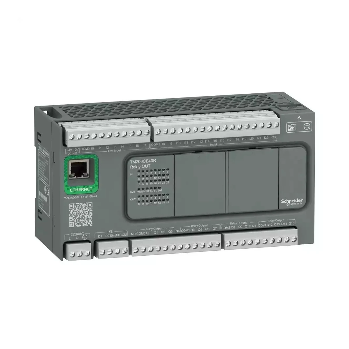 Schneider Electric TM200CE40R M200 PLC, 24 DI, 16 DO Relay, Ethernet — üretici temsili ürün görseli