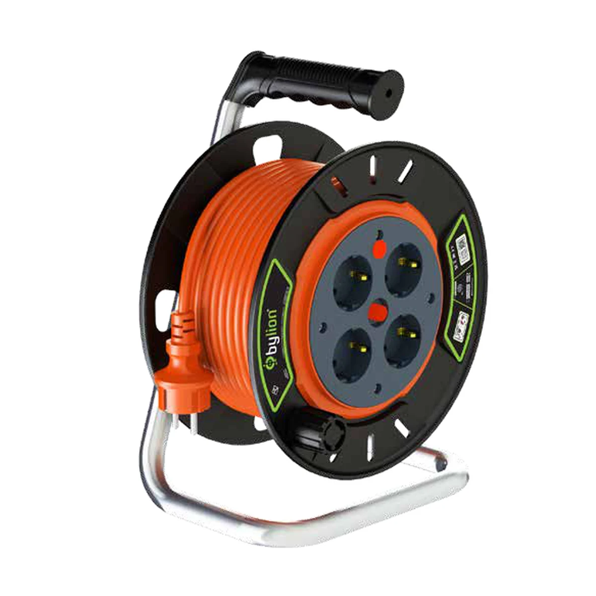Bylion 128-343-1320 PSE-20325-F Cable Reel 20 m 3G2.5 4 sockets Type F (Schuko) IP20 Orange