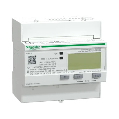 Schneider Electric A9MEM3210 iEM3210, Akım Trafosu bağlantılı 3-faz kWH ölçer, darbe çıkışlı — üretici katalog görseli