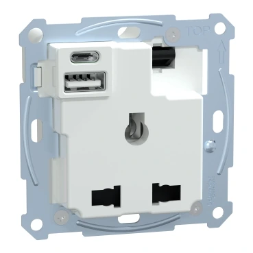 Schneider Electric MTN2175-0000 Usb A+C'Li Çok Standartlı Anahtarlı Soket, Merten Takımları, 13A, 250V, 50/60Hz
