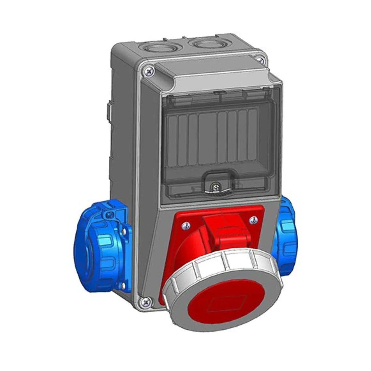 Mete Enerji 7002505CB502 1 pcs 4x16A IP67 Angled Machine Socket on Front + 2 pcs 1x16A IP66/68 Panel Socket on Side