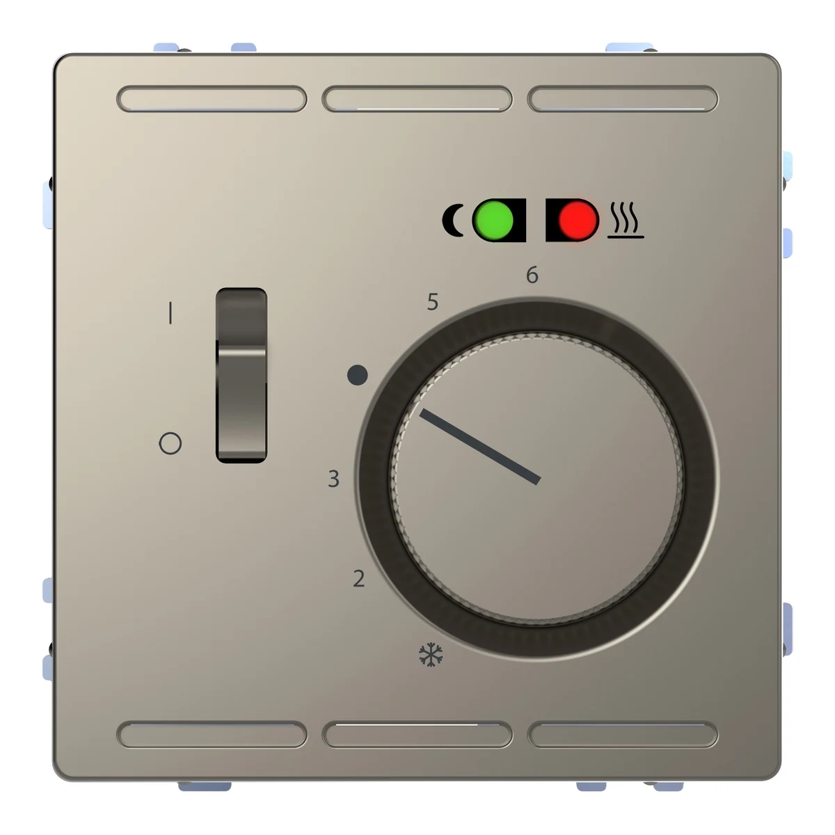 Schneider Electric MEG5764-6050 Floor thermostat 230 V with switch and cen.pl., nickel metallic, System Design — üretici ürün görseli